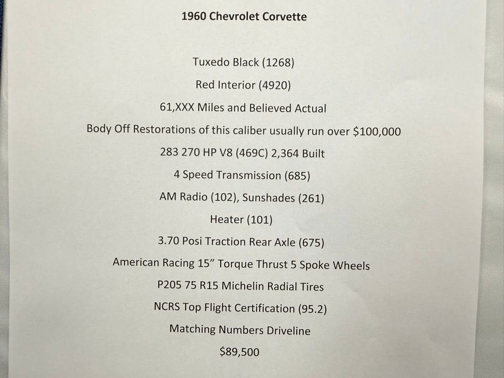 1960 Chevrolet CORVETTE COUPE Base