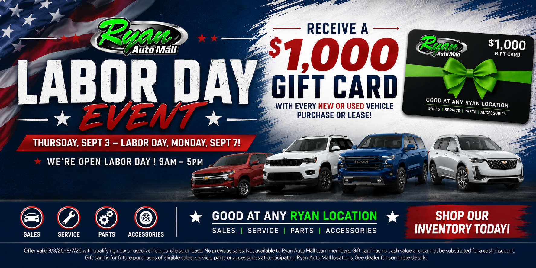 Labor Day $1,000 Gift Card Offer