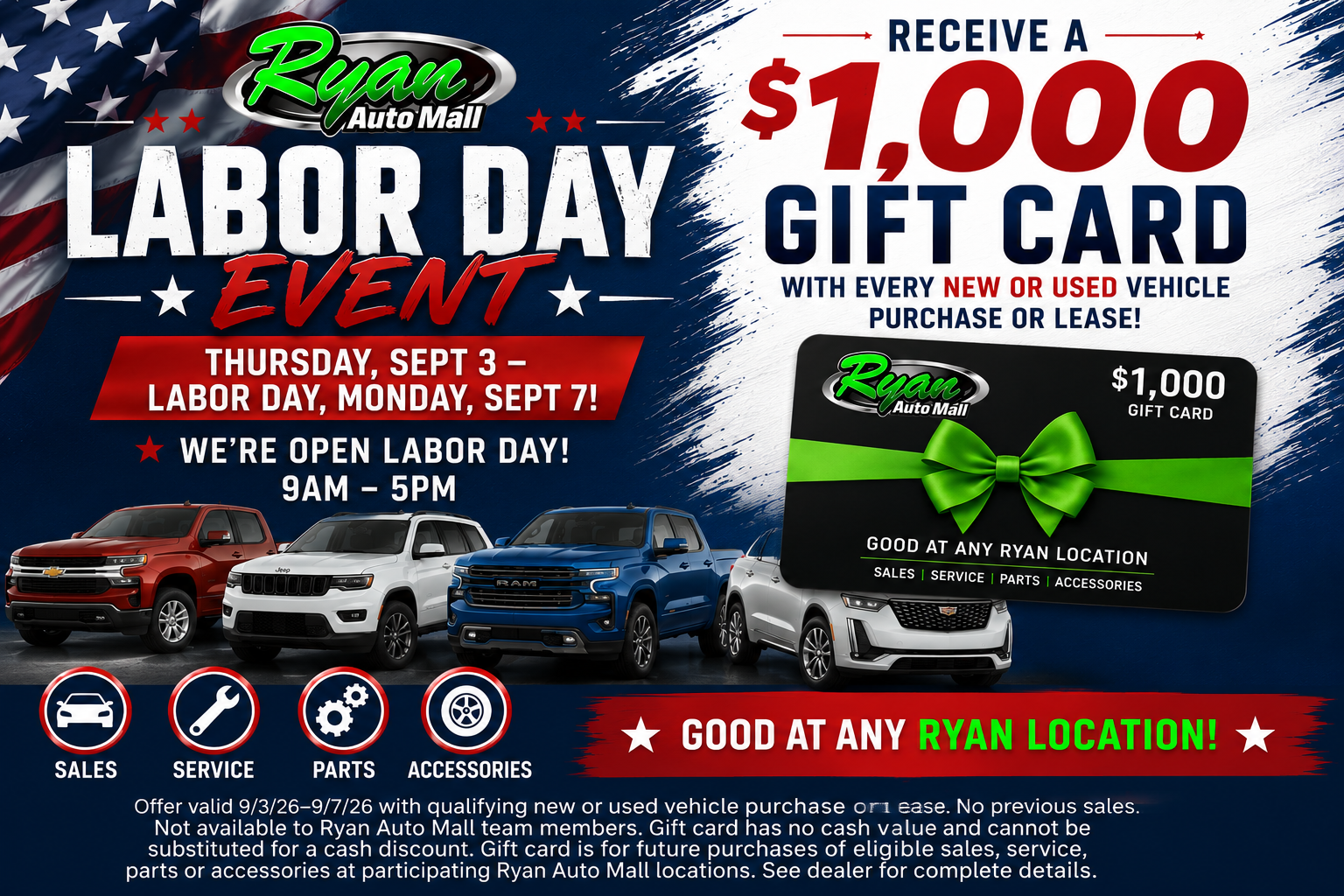 Labor Day $1,000 Gift Card Offer